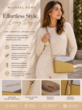Michael Kors MK Signature Colorblock Dome Crossbody | Yellow/Vanilla/Brown | Cha